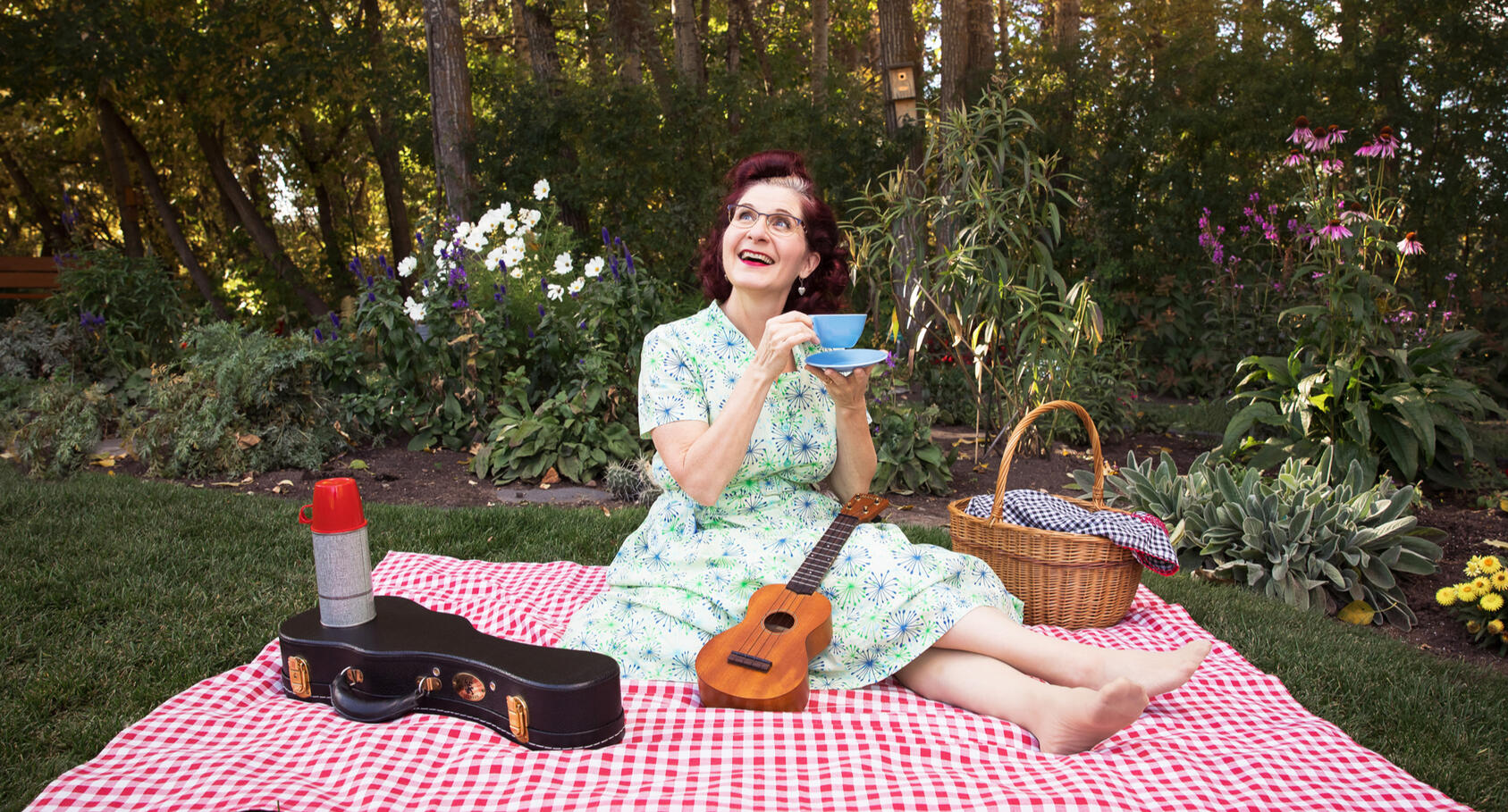 Beth Portman on a picnic blanket